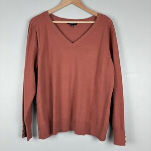 Fortune‎ Ivy Womens V Neck Sweater Rust Button Cuff Knit Top Modern Boho Cozy